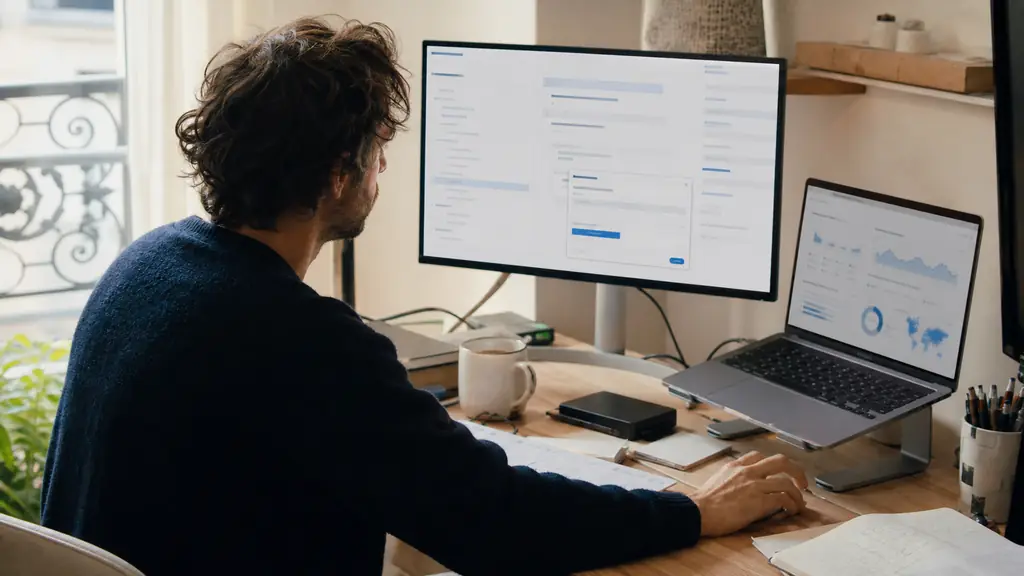 Rédactrice freelance organisant des titres H2 et H3 dans WordPress et ajoutant un lien interne, tableau de bord à côté