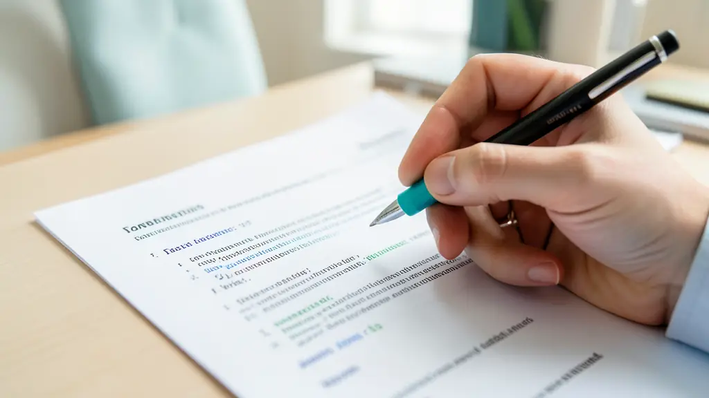 Main d'un professionnel vérifiant l'orthographe d'un courriel avec un surligneur