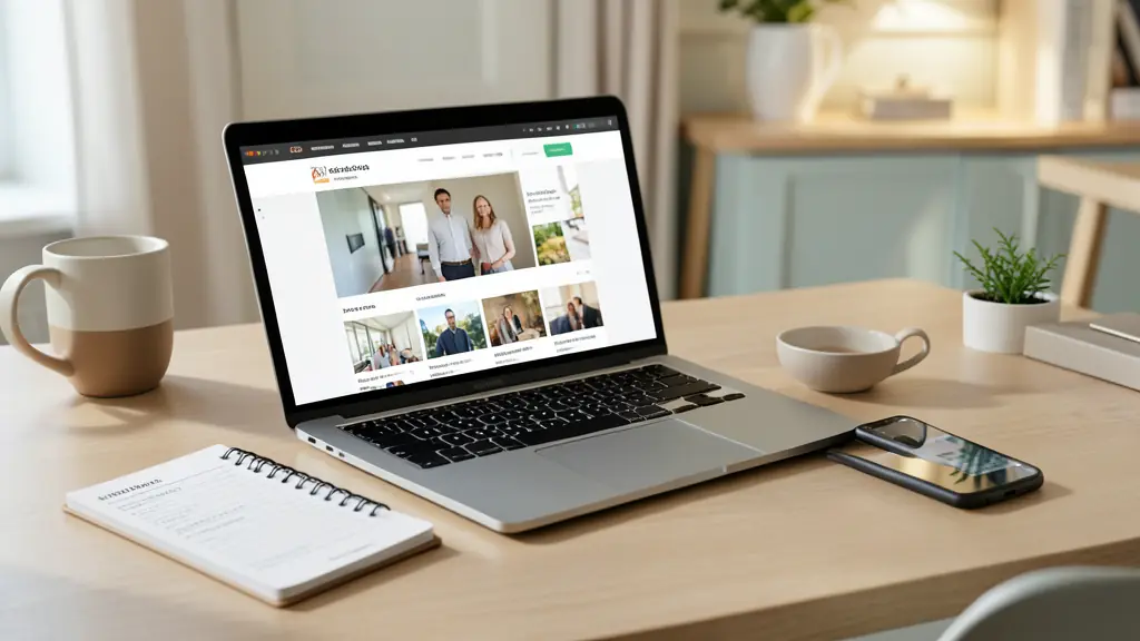 Bureau de rédacteur web avec ordinateur portable, carnet de notes et smartphone pour organiser son activité freelance