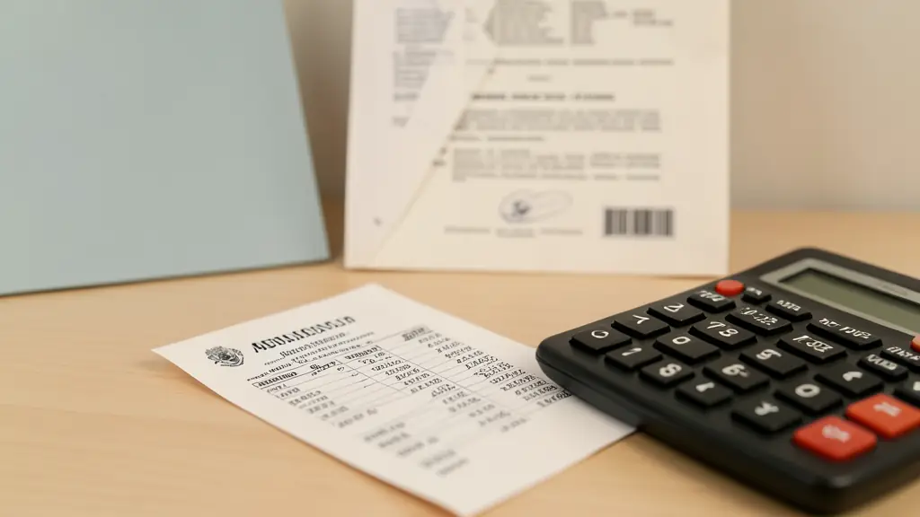 Bulletin de paie et calculatrice sur un bureau avec un décret officiel sur la rémunération territoriale
