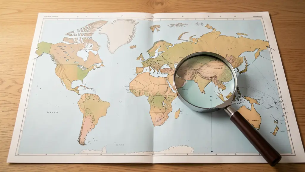 Comparaison entre les projections Mercator et Robinson avec une loupe soulignant la différence de taille des continents