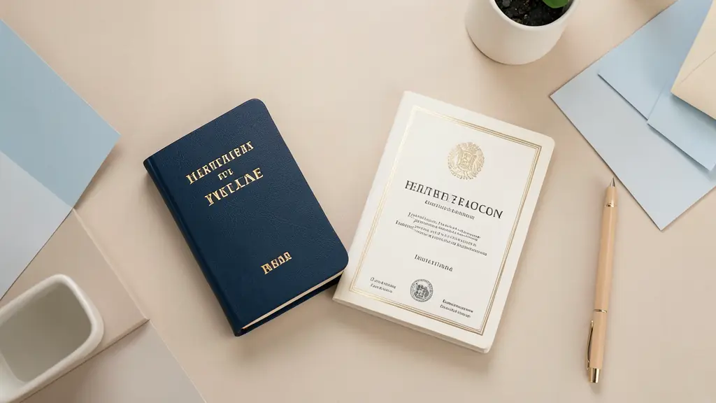 Bureau avec un passeport, un contrat d'assurance santé et un diplôme pour les démarches administratives d'expatriation